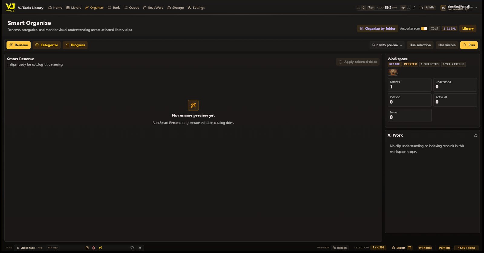 Organize view: content-based search, tagging on suggestion, and self-updating collections.